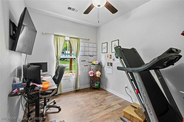 471962 E 720, Westville, OK 74965 - office space featuring a ceiling fan, wood finished floors, and baseboards