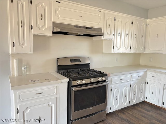 19 Lincoln Dr, Charleston, AR 72933 - kitchen featuring stainless steel gas range oven, white cabinets, and under cabinet range hood