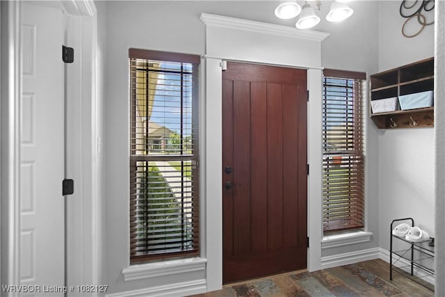 304 Rock Cir, Lavaca, AR 72941 - entrance foyer with wood finished floors, a chandelier, and ornamental molding