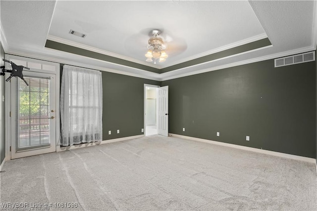 1635 Kings Way, Alma, AR 72921 - spare room with a tray ceiling, ornamental molding, a ceiling fan, carpet floors, and baseboards