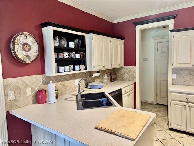 108722 4768th Rd, Roland, OK 74954 - kitchen with dishwasher, light countertops, backsplash, white cabinetry, and light tile patterned floors