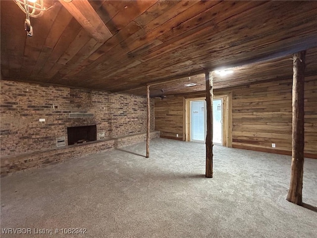 39668 S Barton, Fanshawe, OK 74935 - unfurnished living room with wood ceiling and carpet