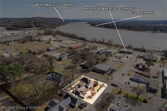 aerial view with a water view