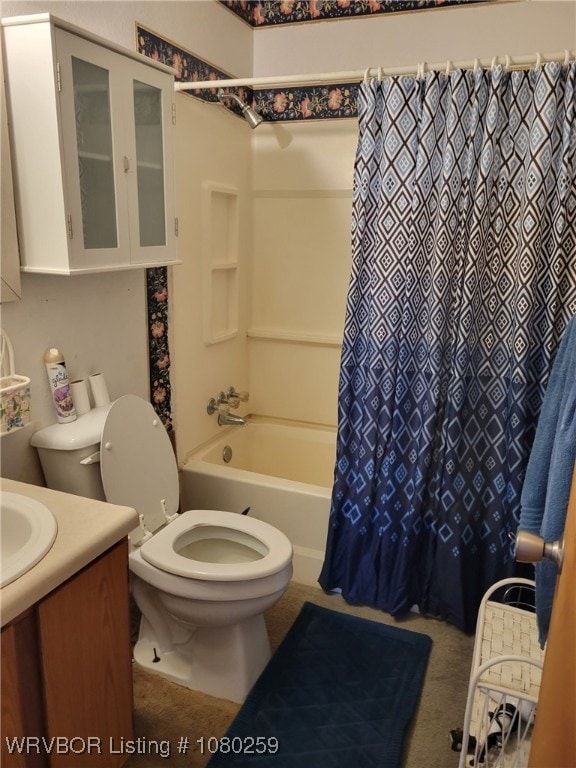 113614 S 4640th Rd, Gans, OK 74936 - full bathroom featuring vanity, shower / tub combo with curtain, and toilet