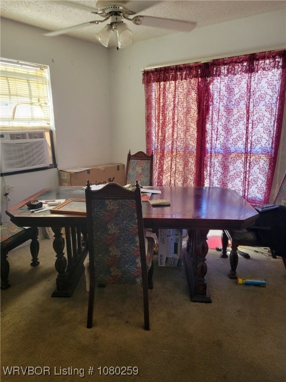 113614 S 4640th Rd, Gans, OK 74936 - carpeted dining space with a ceiling fan and a textured ceiling