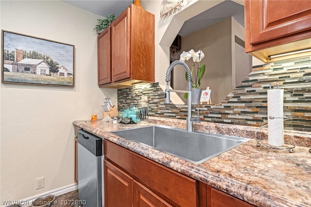 kitchen featuring dishwasher, backsplash, and sink