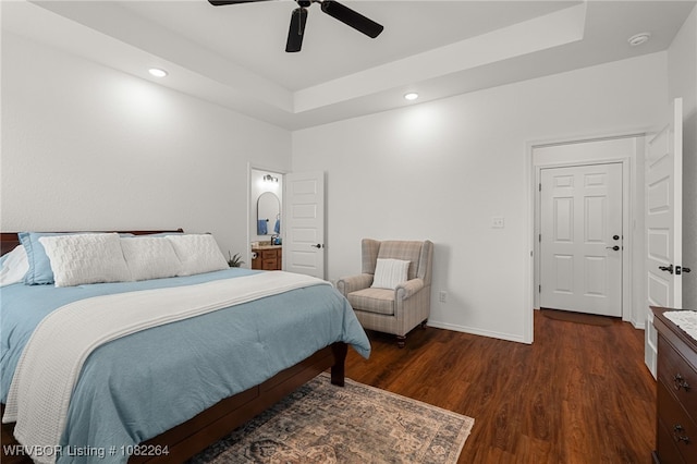 112 Countryside Way, Pocola, OK 74902 - bedroom featuring a raised ceiling, wood finished floors, recessed lighting, and a ceiling fan