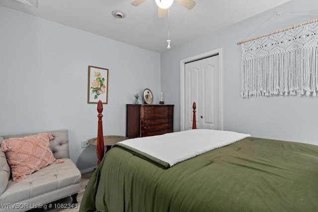 627 Parks Dr, Charleston, AR 72933 - bedroom featuring a ceiling fan, a closet, and wood finished floors