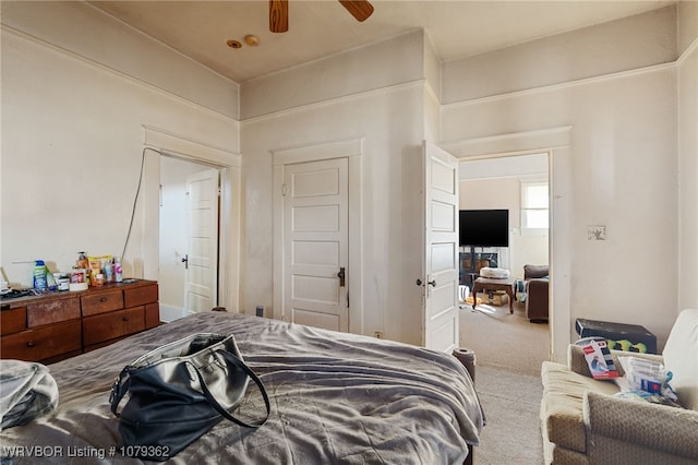 bedroom with carpet flooring and ceiling fan