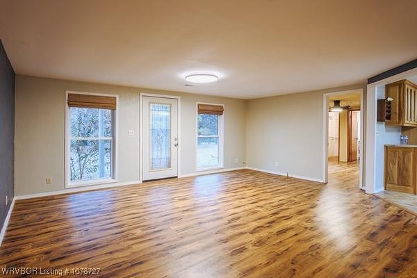 unfurnished living room featuring plenty of natural light and wood-type flooring