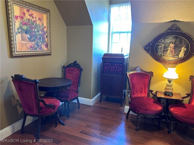 21 Bermuda Ct, Mountain Home, AR 72653 - living area with wood-type flooring, baseboards, lofted ceiling, and a textured wall