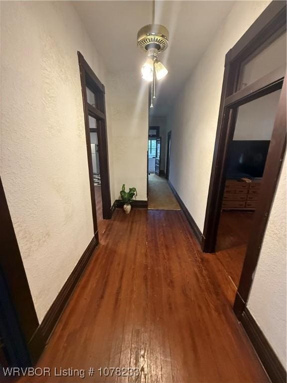 corridor with dark hardwood / wood-style flooring