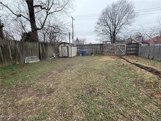 view of yard featuring a shed