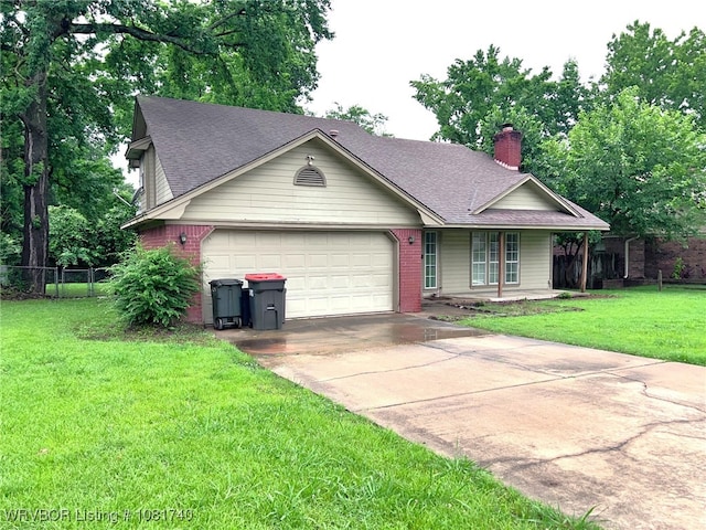 2015 Woodwind Way, Van Buren, AR 72956 - ranch-style house with an attached garage, brick siding, a chimney, driveway, and a porch