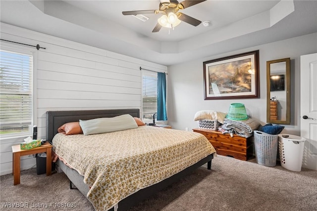 2207 Lisa Ln, Van Buren, AR 72956 - bedroom featuring carpet, a tray ceiling, and ceiling fan