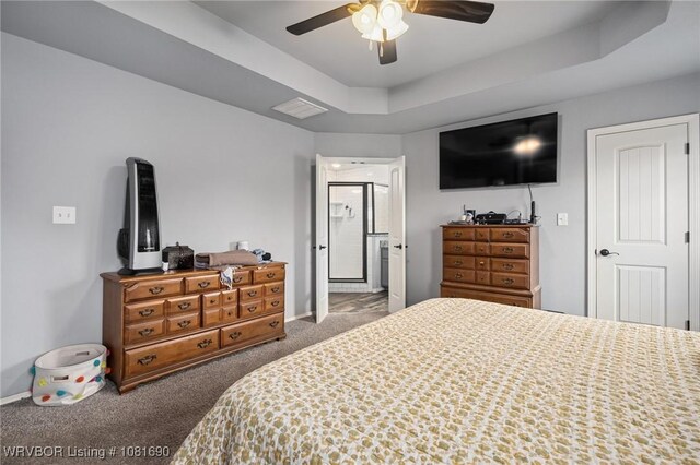 2207 Lisa Ln, Van Buren, AR 72956 - bedroom featuring carpet floors, a raised ceiling, ceiling fan, and ensuite bathroom