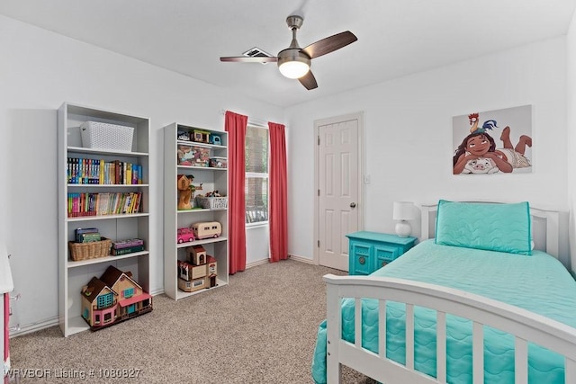 bedroom with carpet flooring and a ceiling fan