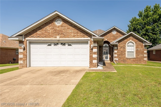 7004 Millennium Dr, Fort Smith, AR 72916 - ranch-style home with driveway, brick siding, a front lawn, and an attached garage
