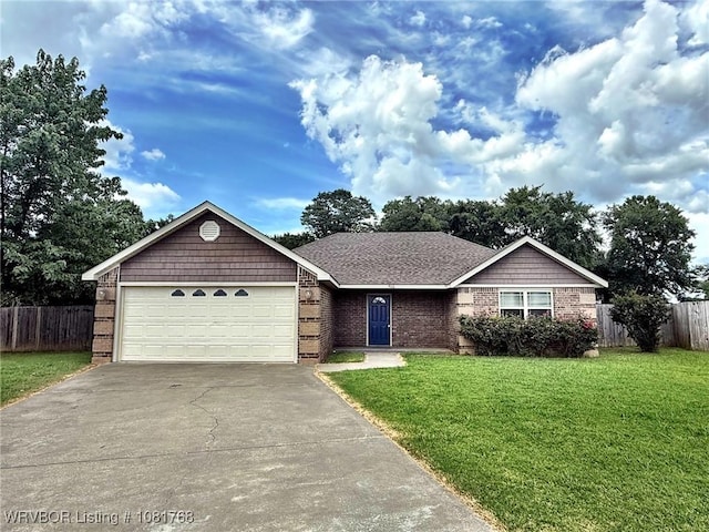 900 S Mattox Ln, Sallisaw, OK 74955 - ranch-style home featuring concrete driveway, brick siding, an attached garage, and a shingled roof