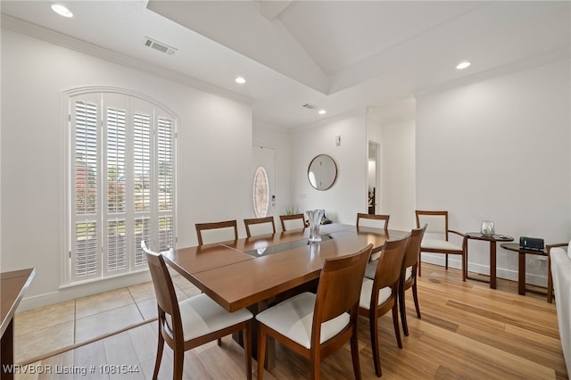 38 Jeffrey Way, Fort Smith, AR 72903 - dining room with ornamental molding, recessed lighting, baseboards, and lofted ceiling