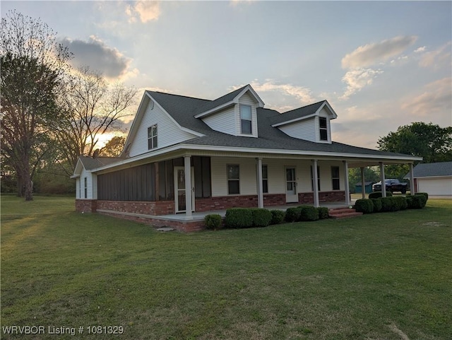 1385 Old Airport Rd, Paris, AR 72855 - farmhouse with brick siding, a porch, and a front yard