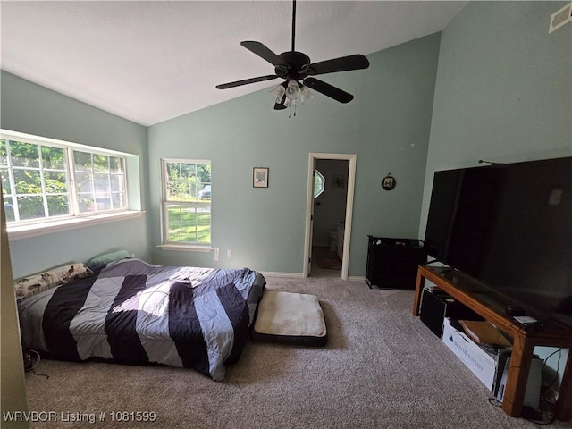 20222 Garman Rd, Gentry, AR 72734 - bedroom featuring lofted ceiling, carpet flooring, and a ceiling fan