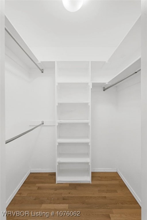 walk in closet with hardwood / wood-style flooring