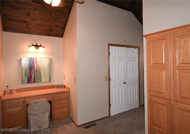 bathroom with wood ceiling and vaulted ceiling