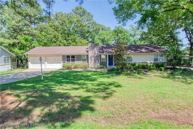 70 Haven Dr, Fort Smith, AR 72901 - ranch-style house with concrete driveway, a chimney, a garage, and a front lawn
