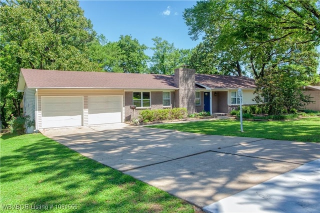 70 Haven Dr, Fort Smith, AR 72901 - ranch-style home with a garage, concrete driveway, a chimney, and a front yard