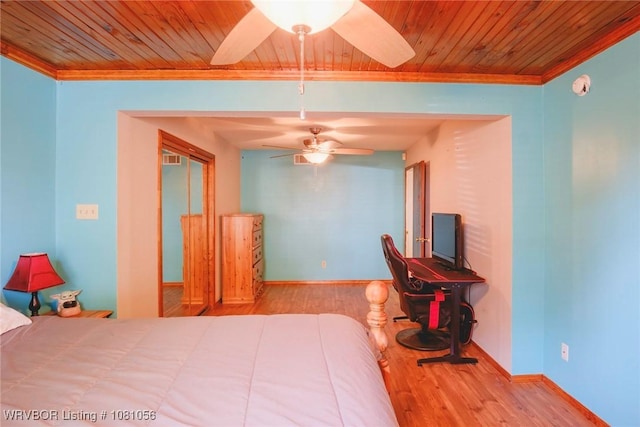 1515 M Cir, Barling, AR 72923 - bedroom featuring crown molding, wood finished floors, wooden ceiling, baseboards, and ceiling fan