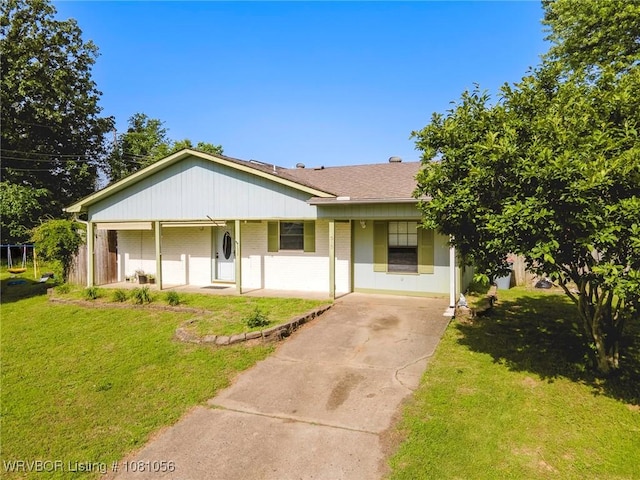 1515 M Cir, Barling, AR 72923 - view of front of property with a porch, a front yard, concrete driveway, and brick siding