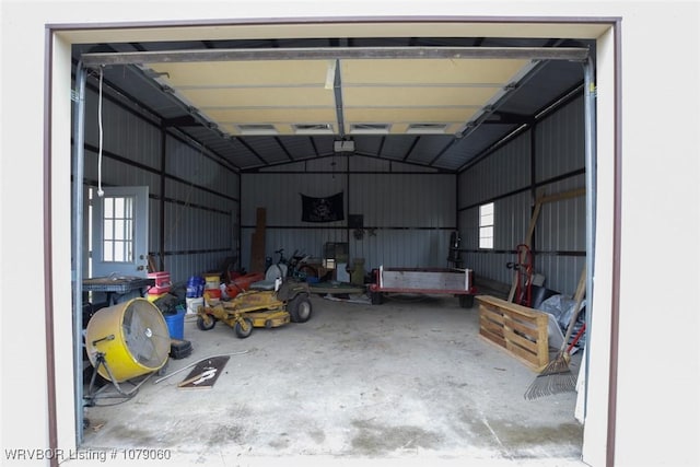 garage with metal wall