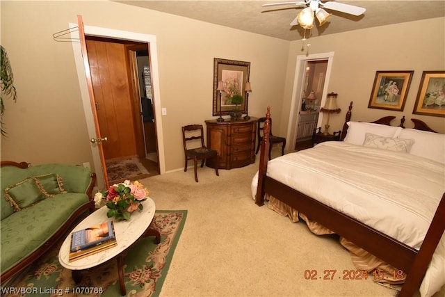 bedroom with carpet floors and ceiling fan