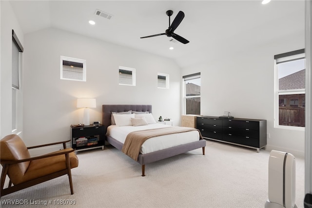 9101 Birkshire Pl, Fort Smith, AR 72916 - bedroom with vaulted ceiling, light colored carpet, visible vents, and recessed lighting