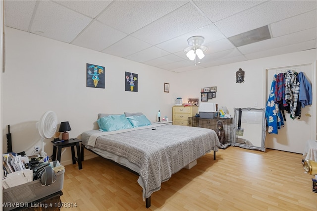 bedroom featuring a paneled ceiling and wood-type flooring