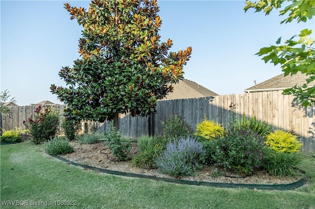 view of yard with a fenced backyard