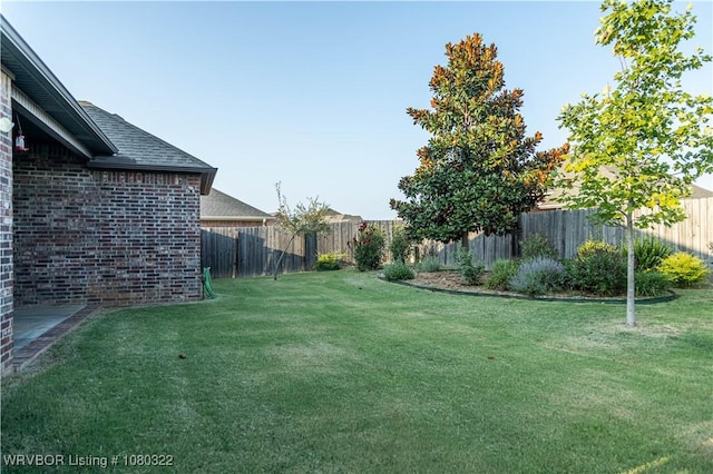 view of yard with a fenced backyard
