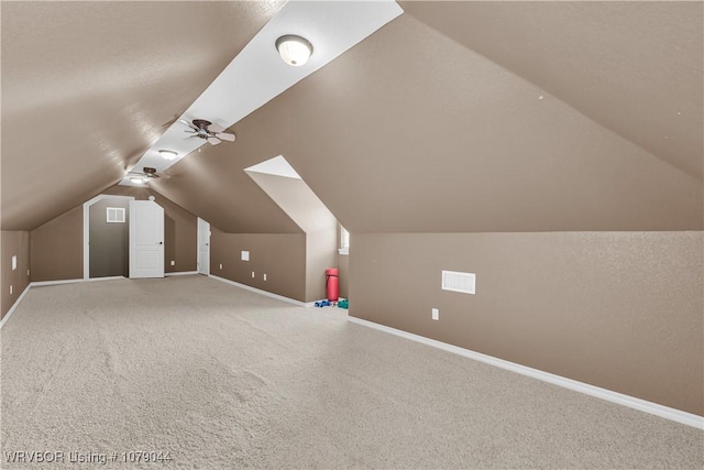 2601 Bugscuffle Rd, Lavaca, AR 72941 - additional living space with lofted ceiling, ceiling fan, and carpet flooring