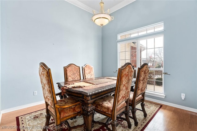 dining space featuring plenty of natural light, light hardwood / wood-style flooring, and ornamental molding