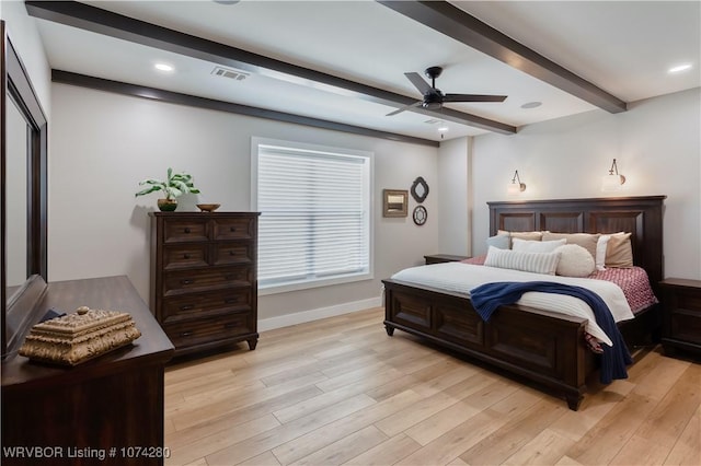 bedroom featuring ceiling fan and light wood-type flooring