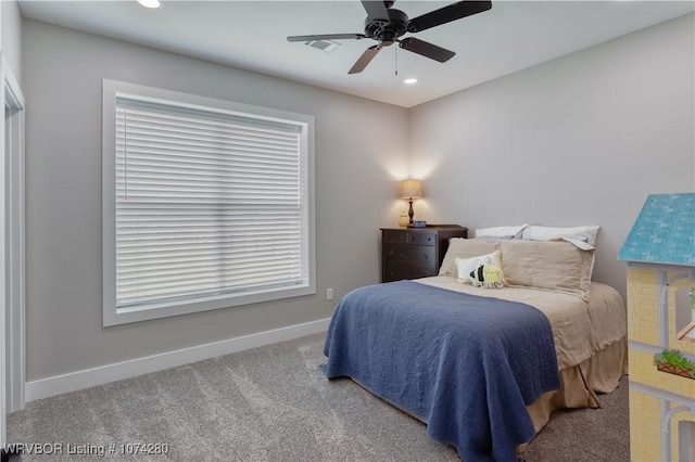 bedroom with carpet flooring and ceiling fan