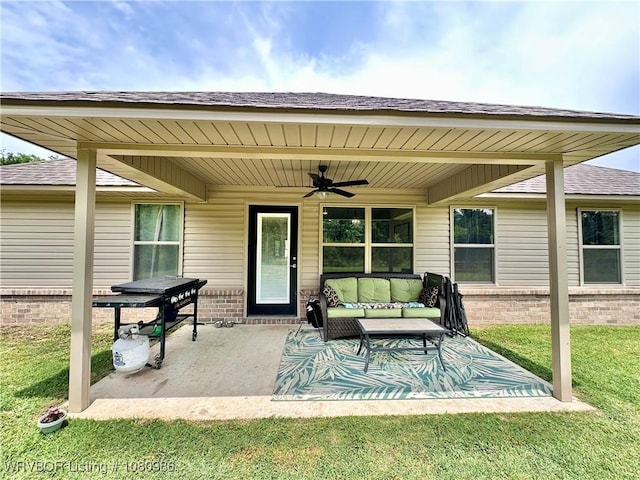 309 Arcadia Dr, Poteau, OK 74953 - view of patio featuring a ceiling fan and outdoor lounge area