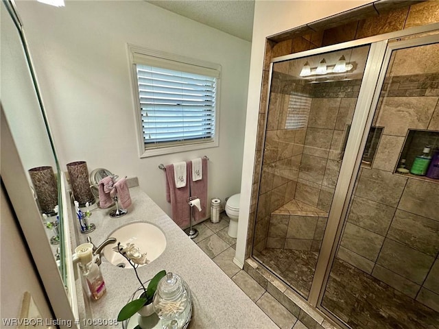 7434 N 217th Hwy, Charleston, AR 72933 - full bathroom featuring a shower stall, vanity, and tile patterned flooring