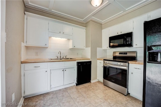101 S 42nd St, Van Buren, AR 72956 - kitchen featuring black appliances, light countertops, tasteful backsplash, and white cabinetry