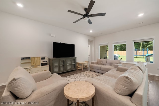 10618 Cedar Way, Fort Smith, AR 72916 - living room featuring wood finished floors, ceiling fan, and recessed lighting