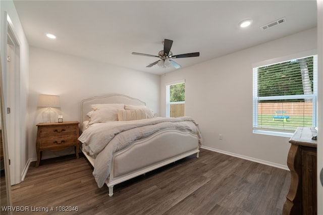 10618 Cedar Way, Fort Smith, AR 72916 - bedroom with dark wood-style flooring, a ceiling fan, and recessed lighting
