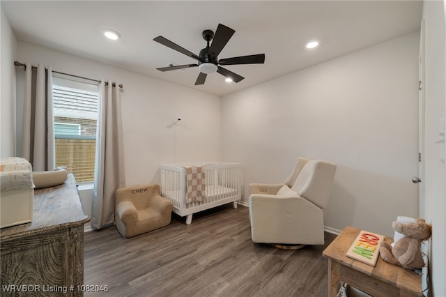 10618 Cedar Way, Fort Smith, AR 72916 - bedroom with wood finished floors, a nursery area, recessed lighting, and a ceiling fan