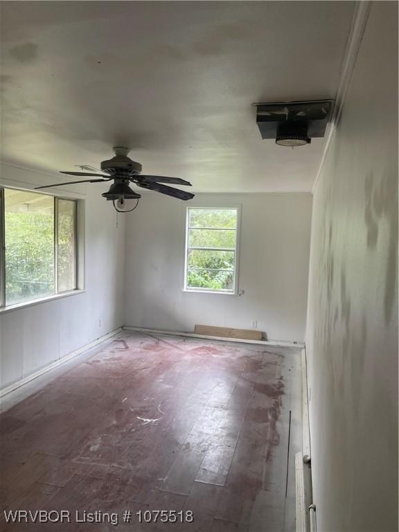 spare room with hardwood / wood-style floors, ceiling fan, and a wealth of natural light