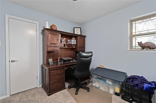 view of carpeted home office